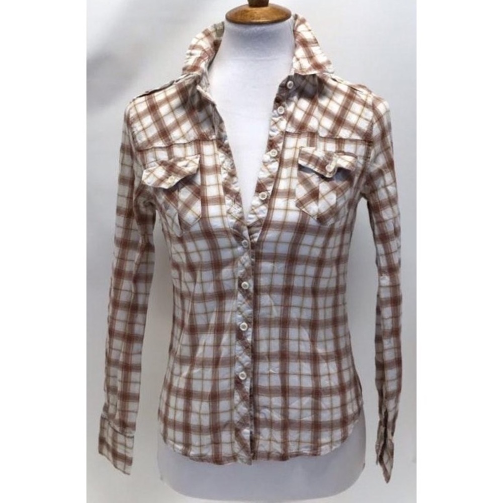 To The Max Plaid Button Down Collared Shirt Top S